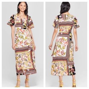 Who What Wear Scarf Print Wrap V-Neck Maxi Dress M